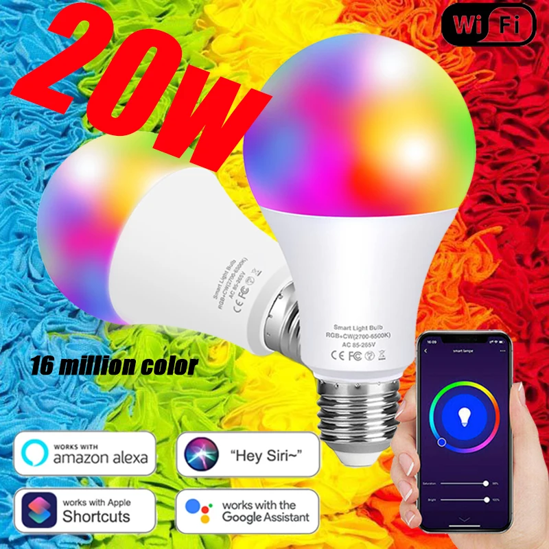 Siri Voice Control 15W Tuya RGB Smart Bulb Dimmable E27 B22 WiFi LED Magic Lamp Work with Alexa Google Home Or IR Light | Лампы и