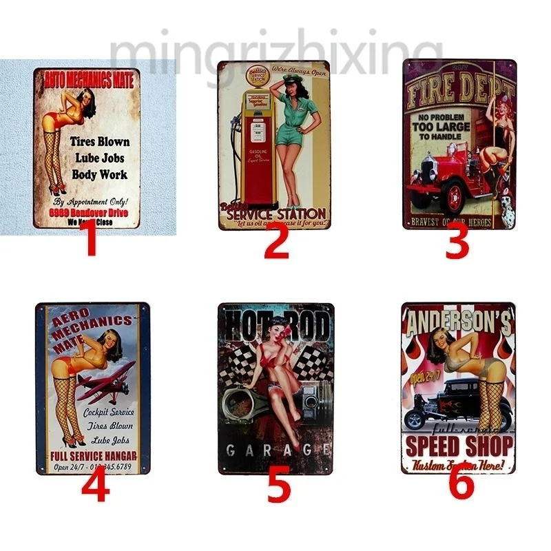 9 Kinds 1 PCS Garage Auto Mechanic Partner Sexy Girl Metal Tin Sign Wall Vintage Decorative Plate 30*20cm | Дом и сад
