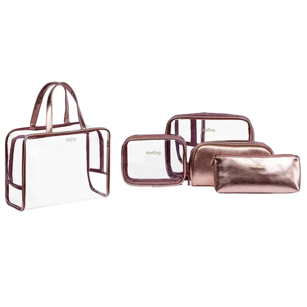 

5 In 1 Cosmetic Bag & Case Portable Carry On Travel Toiletry Bag Clear PVC Makeup Quart Luggage Pouch Handbag