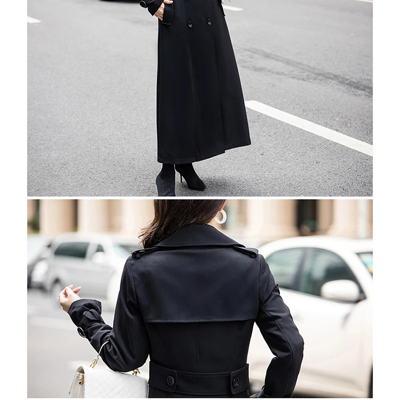 High quality windbreaker female Korean autumn new women's waist slimming windbreaker over the knee coats slim long coat women's