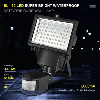 Sl-60 Solar Lamp Led Super Bright Light Waterdicht Zonne-energie Pir Bewegingsmelder Deur Solar Lamp Voor Tuin decoratie