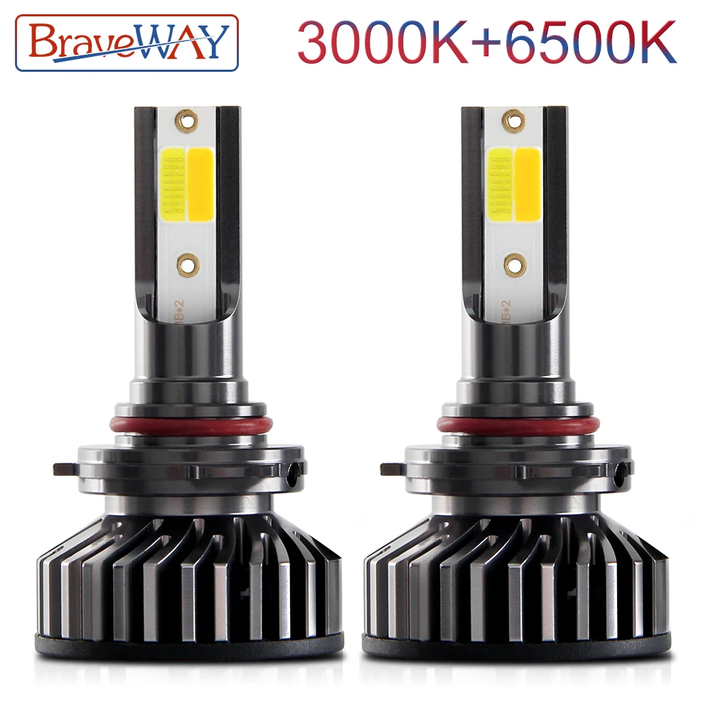 BraveWay 3000K + 6500K светодиодный лампы для автомобильных фар H1 H7 H8 H9 H11 Светодиодный ные