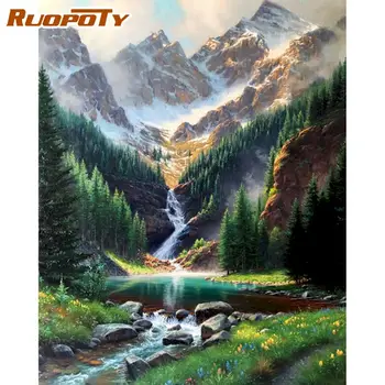 

RUOPOTY 40x50cm Painting By Numbers Kits For Adults Beginner Snow Mountain Landscape Picture By Number Framed Home Decor