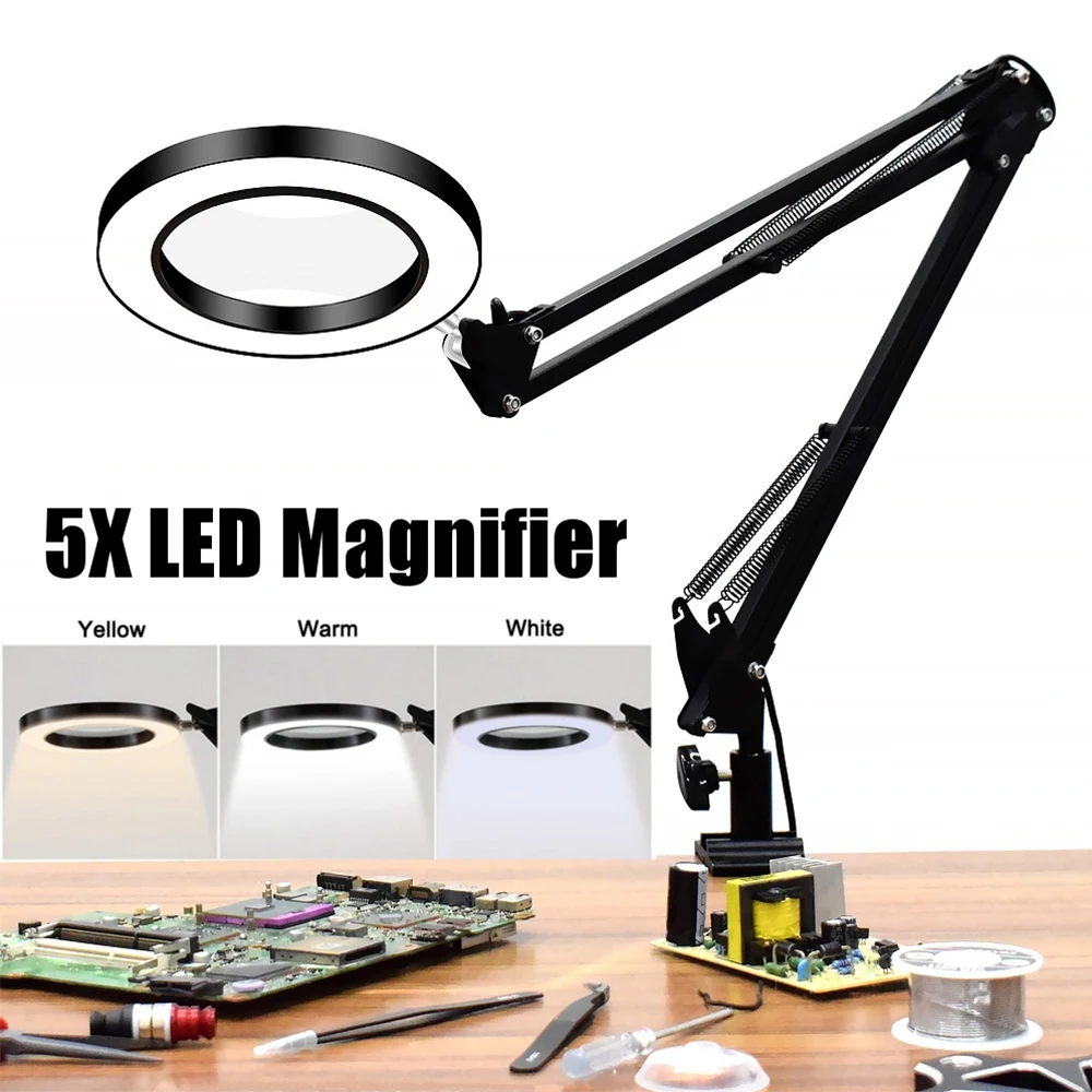 

Flexible LED Table Light Clip 5X Magnifying Glass Desk Lamp Learning Reading Light Living Room Bedroom Emergency Night Light