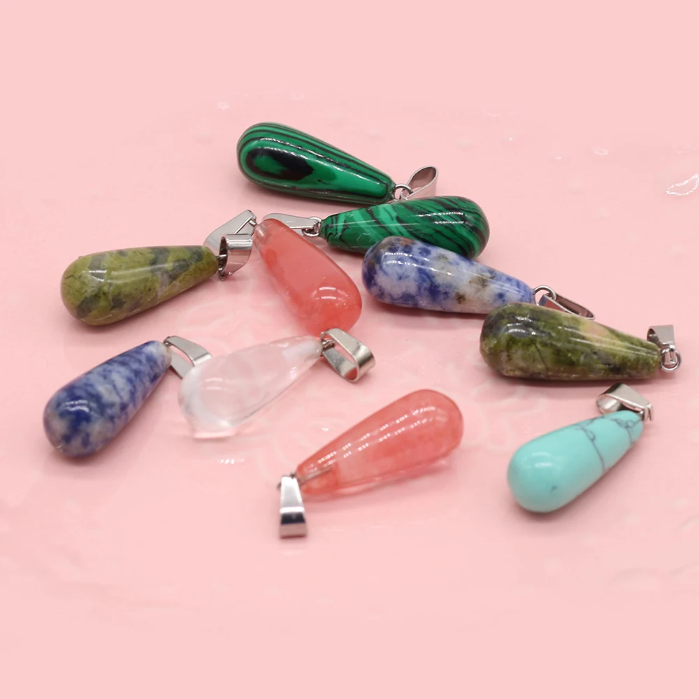 24PCS Wholesale Natural Stone Long Water Drop Shape Pendant For Jewelry Making DIY Necklace Bracelet Accessories Gift