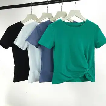 

Summer 2020 burgundy short sleeve t shirt Women Top Garment