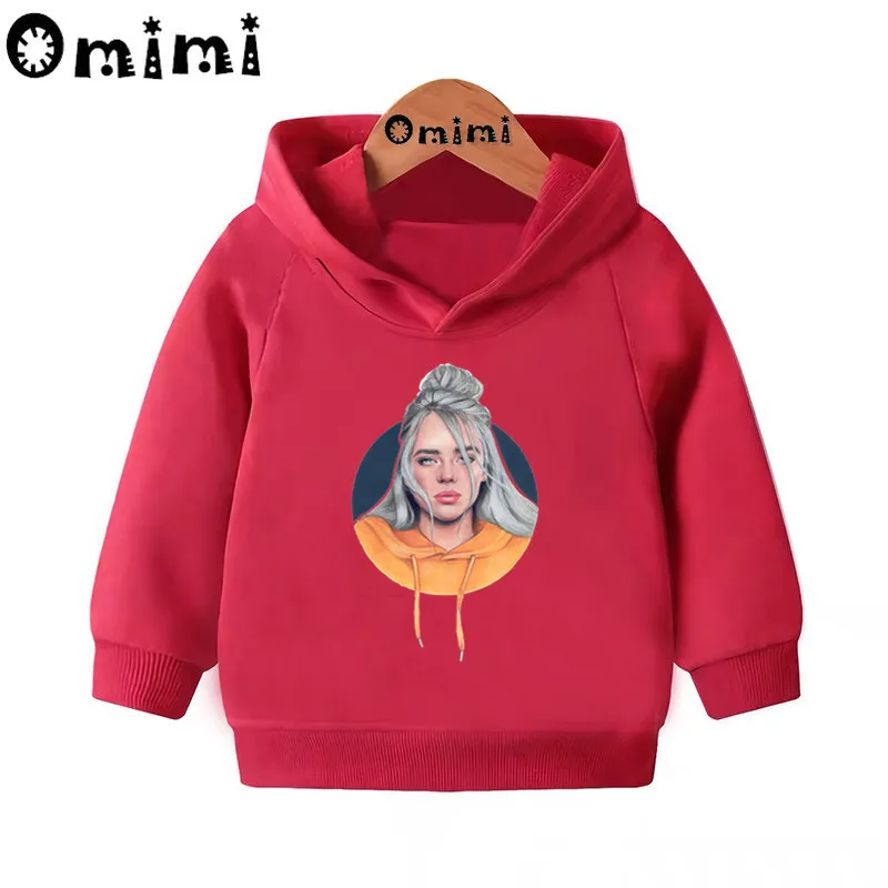 Детские толстовки Billie Eilish в стиле хип-хоп; Детские повседневные толстовки с капюшоном; пуловер для малышей; топы для девочек и мальчиков; осенняя одежда; KMT4545 - Цвет: Red-4545A