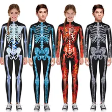 Детский комбинезон для вечеринки на Хэллоуин для девочек, комбинезон со скелетом с длинными рукавами и героями мультфильмов, хлопковый комбинезон для мальчиков-подростков, страшный Детский комбинезон