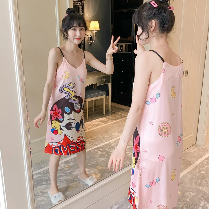 

Fashion Chinese style Spring and Autumn Home slip sleeping dress 2020 home leisure dress with breast pad women's slip dress Tops