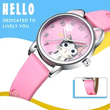 KDM relog nino детские часы для детей розовые кварцевые часы милый кот студенческий подарок на день рождения для девочек кожаный ремешок наручные часы 0087