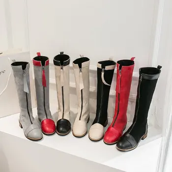 

Fashion Womens Long Boots 2020 Autumn New Red High Heel Knight Boot Woman Casual Zipper Large Size Gray Mid-Calf Shoes Women