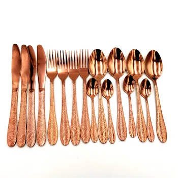 

16pcs Rose Gold Fork Spoon Knife Set Black Cutlery Tableware Set 18/10 Stainless Steel Forks Spoons Knifes Set Holiday Gift Box