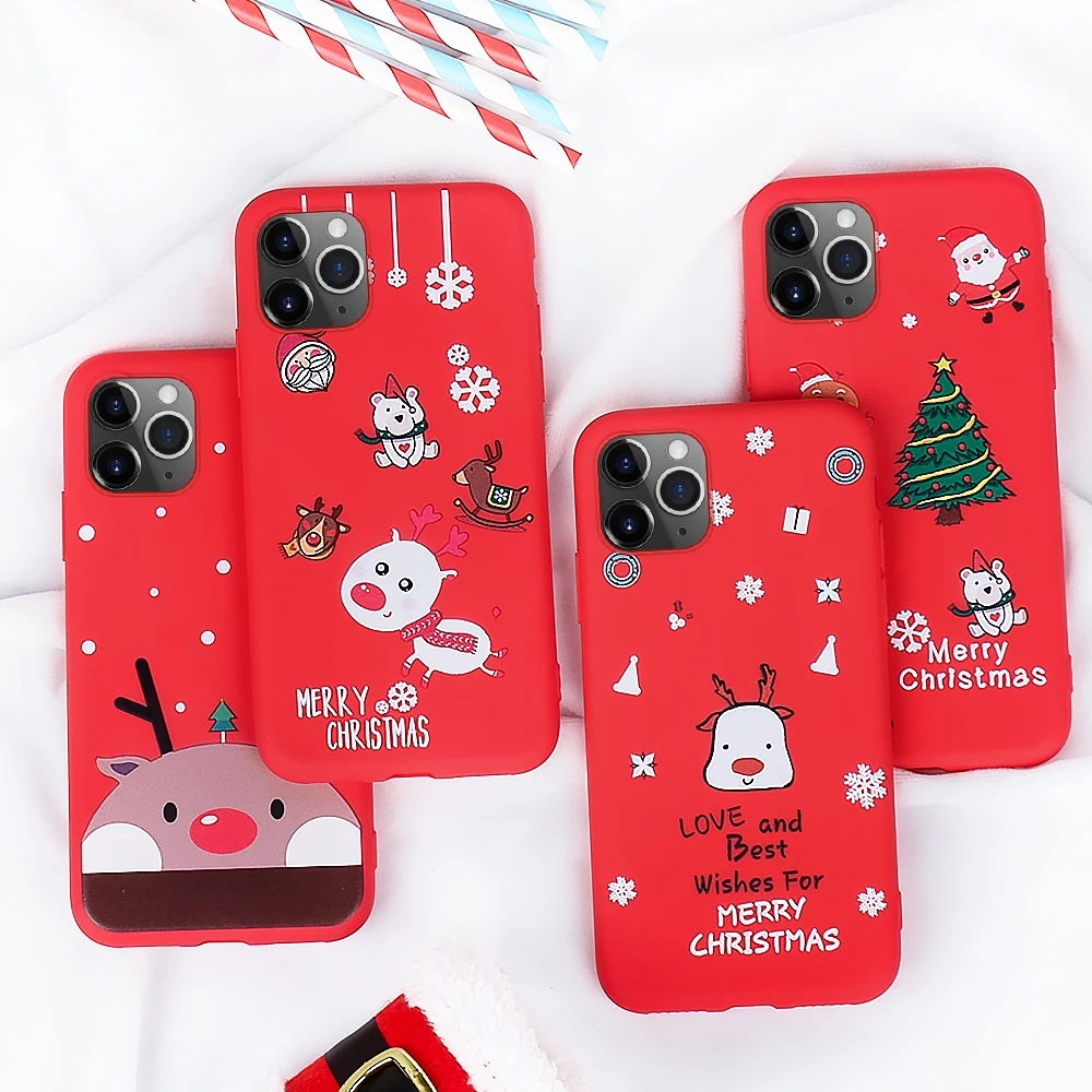 New year Merry Christmas Santa Claus Deer red Cartoon cute graphic case for iphone 11 pro max 2019 Silicone Back Cover Coque | Мобильные
