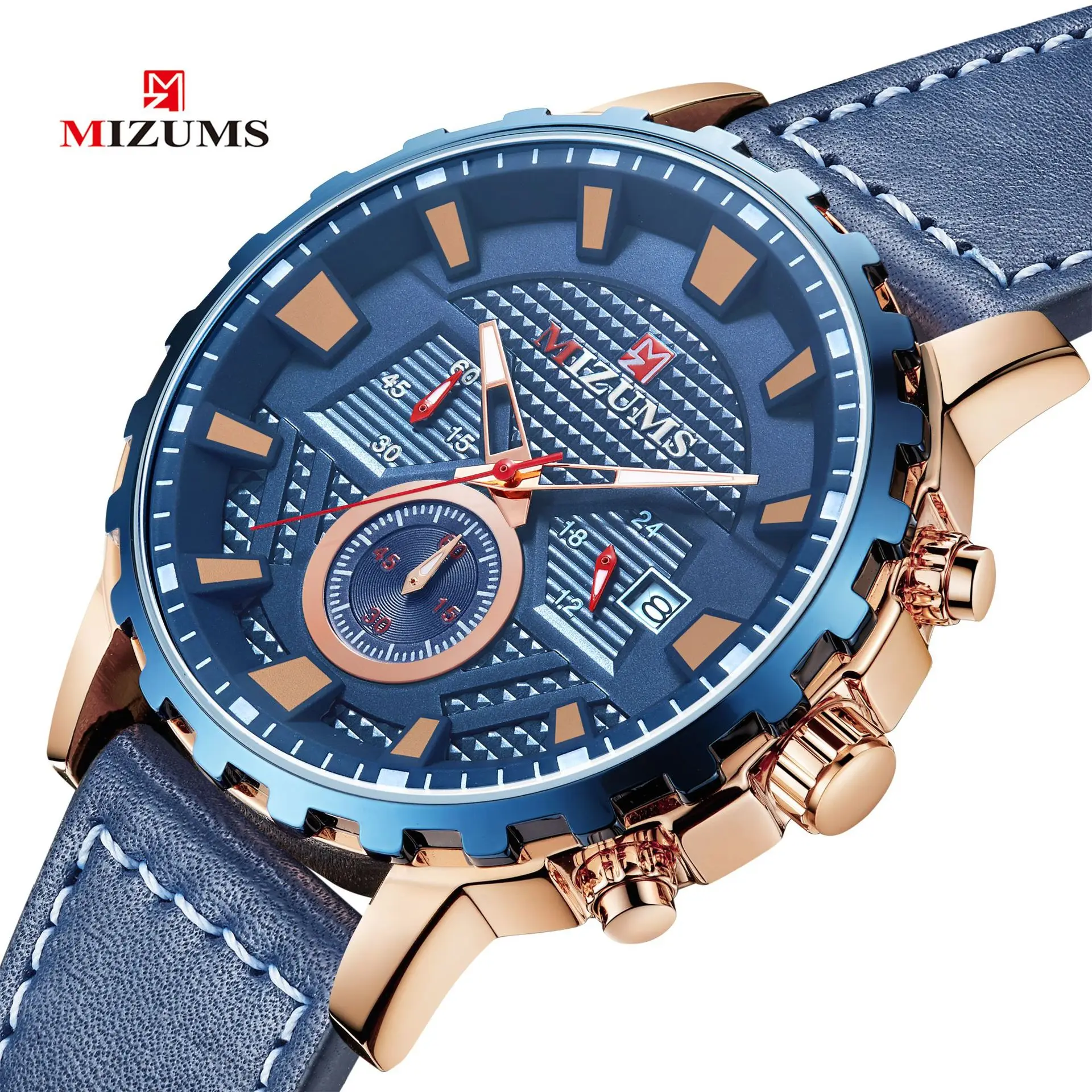 

MIZUMS Top Brand Watch Men Quartz Watches Business Men Casual Leather Waterproof Chronograph Men Sports Clock Relogio Masculino
