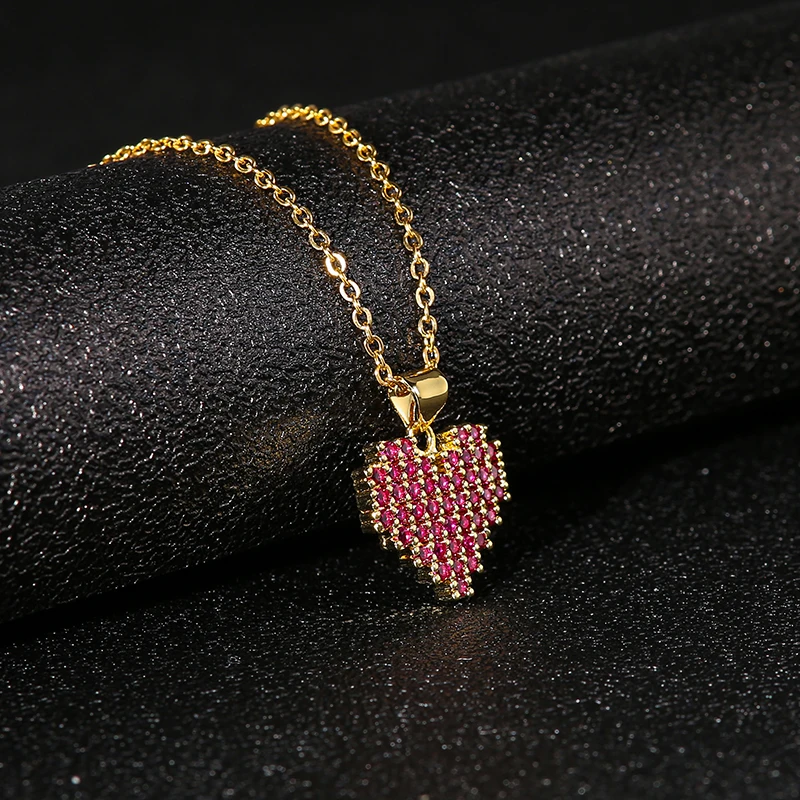 2020 Trendy Golden Stainless Steel Red Crystal Heart Pendant Necklace For Women Charm Cute Girl | Украшения и аксессуары