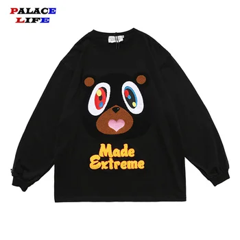

Cute bear Print Long Sleeve men T-Shirts 2020 Autumn Hip Hop Oversized Harajuku Tshirt Loose Cotton T Shirt Tops Tees