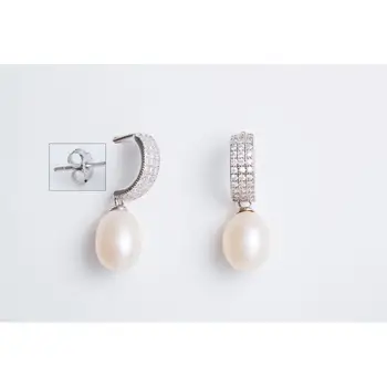 

Long earring SILVER, with zirconitas and cultured pearl Sweetwater. Model GALA