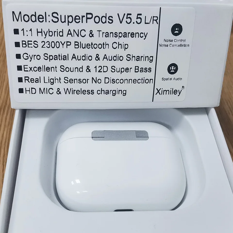 SuperPods V5.5 Dual ANC TWS Wireless Earphone Active Noise cancel 12D Super Bass Earbuds Hey siri Spatial Audio BES 2300YP Chip - ANKUX Tech Co., Ltd