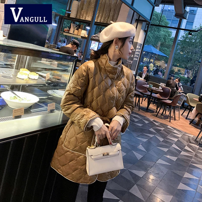 Vangull новинка 2020 тонкий пуховик средней длины Женская куртка зимняя теплая