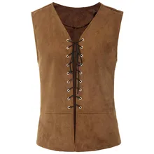 Осенние мужские жилеты без рукавов винтажные готические зимние куртки Модный деловой жилет на шнуровке Средневековый Ренессанс мужской жилет