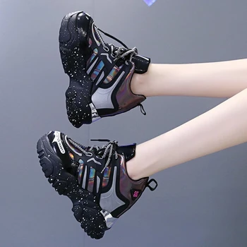 

2020 Autumn Women Wedges Sneakers Platform 9cm Height Increasing Woman Sports Casual Shoes Tenis Female Chunky Sneaker Red Black