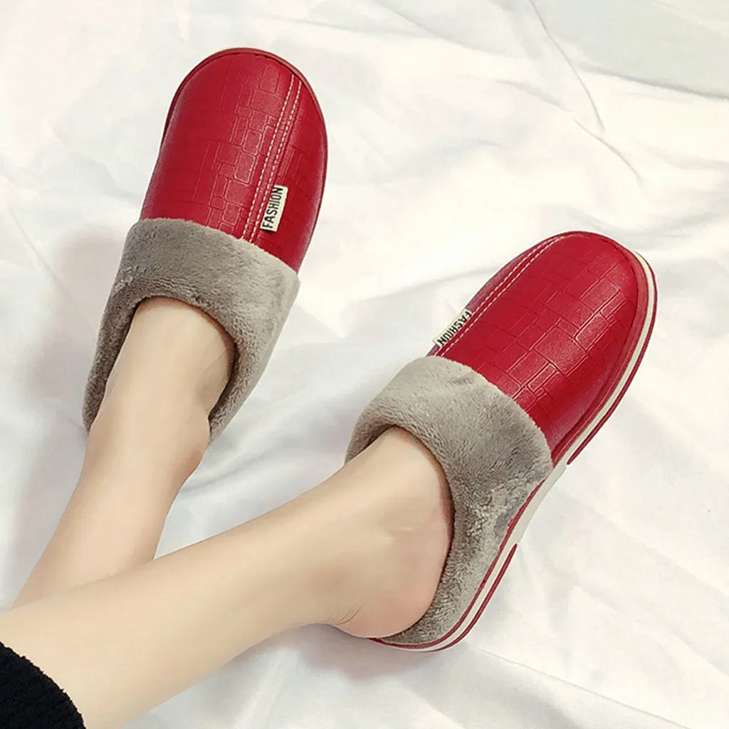 

Large Size Waterproof Home Slipper For Woman New Arrival Plus Velvet Warm Shoes Cotton Slippers Non-slip Flats Indoor Slipper
