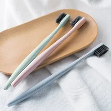 Portable Travel Toothbrush Soft Bamboo Charcoal Wheat Stalk Handle Oral Care Nano-antibacterial Toothbrush Mini Heads BV789