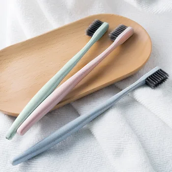 

Portable Travel Toothbrush Soft Bamboo Charcoal Wheat Stalk Handle Oral Care Nano-antibacterial Toothbrush Mini Heads BV789