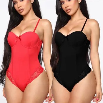 

2020 Summer Sexy Solid Strap Lace Patchwork Bodysuit Women Clothes Bow Backless Bodysuits Female Underwear Jumpsuit Ropa Mujer