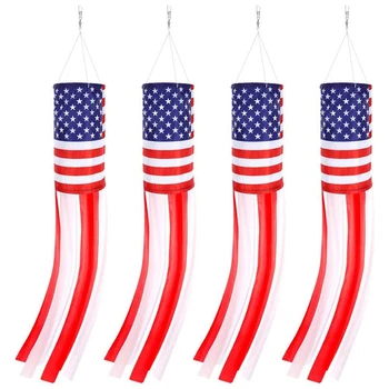 

4 PCS American Flag WindSock Outdoor Flag Windsocks with Embroidered Stars and Sewn Stripes, Hanging Decoration