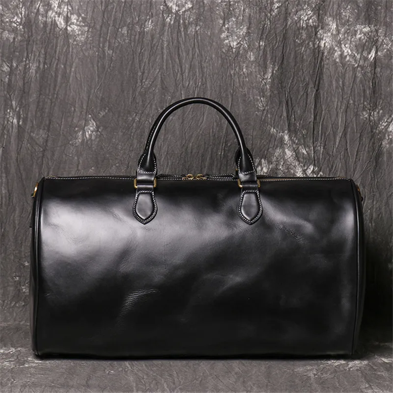 Color Black Back Display of Woosir Cowhide Duffle Overnight Bag