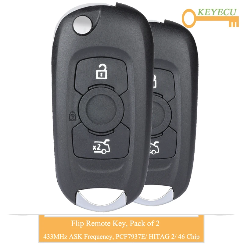 Ключ автомобильный KEYECU 2 шт. для Opel Vauxhall Astra K 2015 2016 2017 FOB 3 кнопки 433 МГц ASK чип PCF7937E/