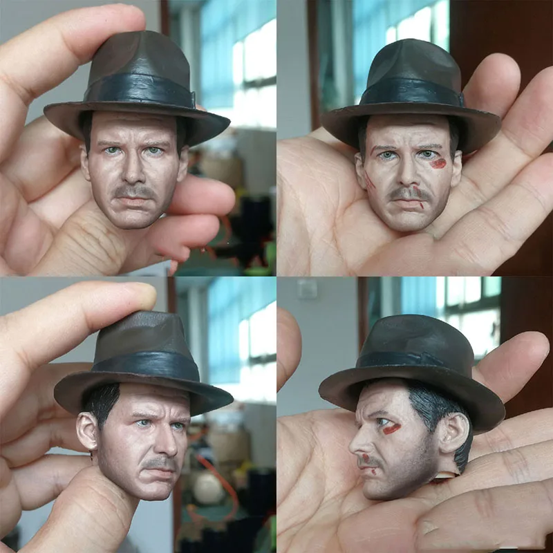 

1/6 Indiana Jones Harrison Ford Head Sculpt Cowboy Head Carved Normal Damaged Version Fit 12'' Male Soldier Action Figure Body