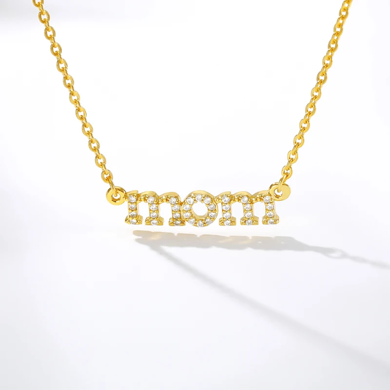 

Crystal Mom Necklaces Women Fashion Accessories Stainless Steel Chain Rose Gold Letter Necklace 2019 Mother Gifts Bijoux
