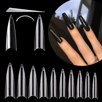 

600Pcs/Lot Transparent Long Full Cover Sharp Fake Nails Artificial Stiletto False Nails Tips Party Designed UV Gel Manicure Tips