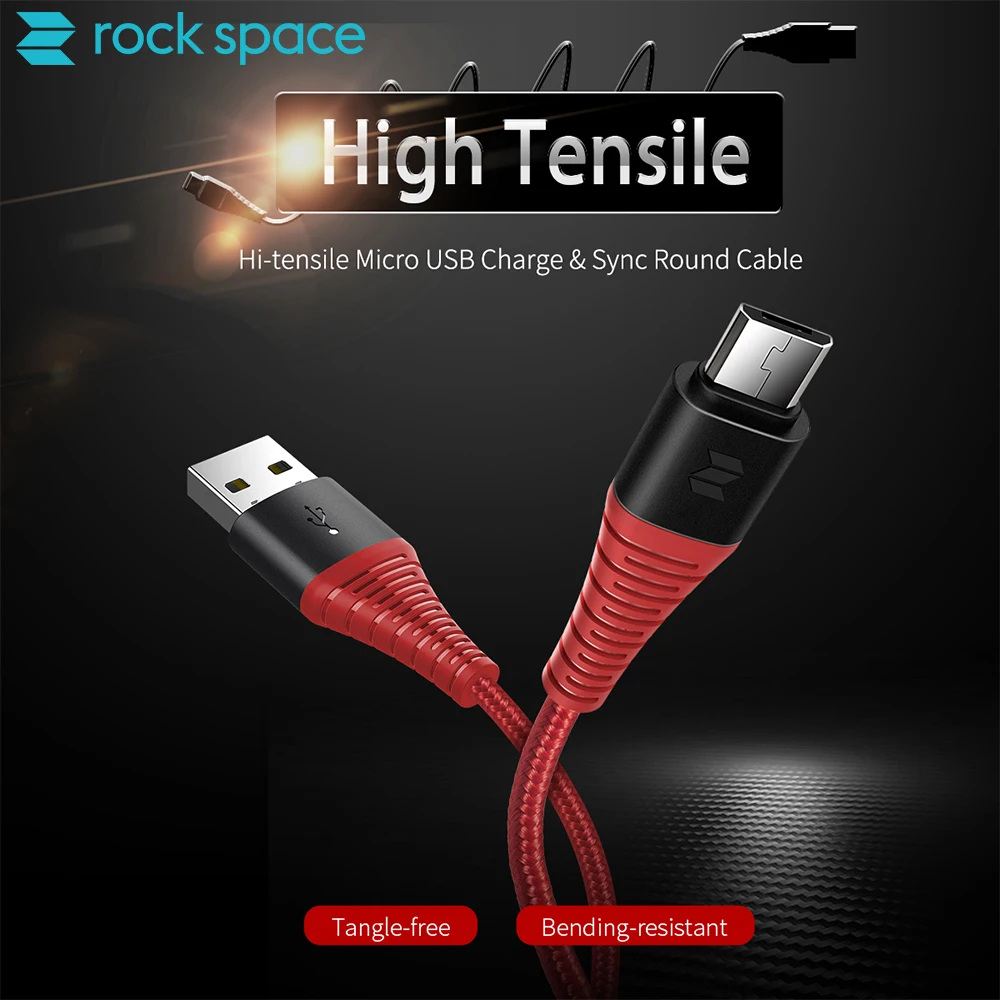 Rock space прочный Micro USB кабель 2A нейлоновый для быстрой зарядки и передачи данных