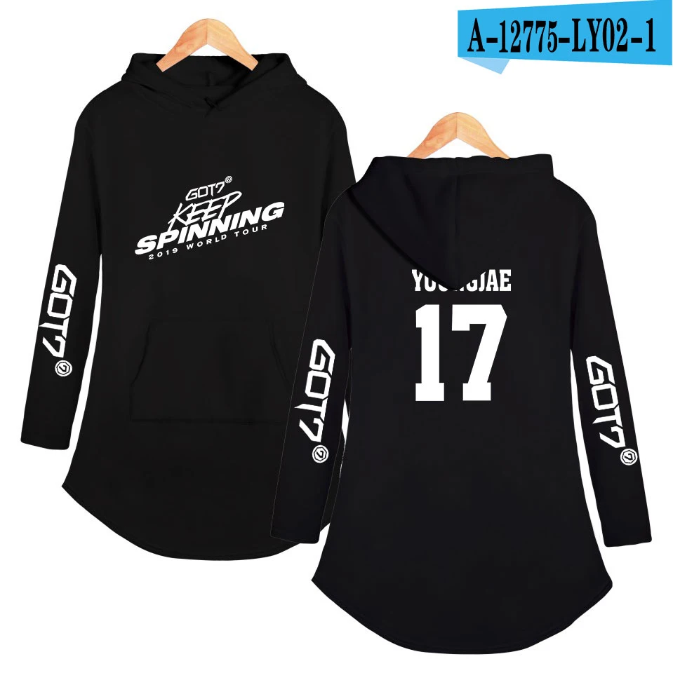 GOT7 мир Тур Новое 2D Печать с капюшоном платье женское модное платье с длинными рукавами kpop MS Горячая тренд повседневная одежда - Цвет: black