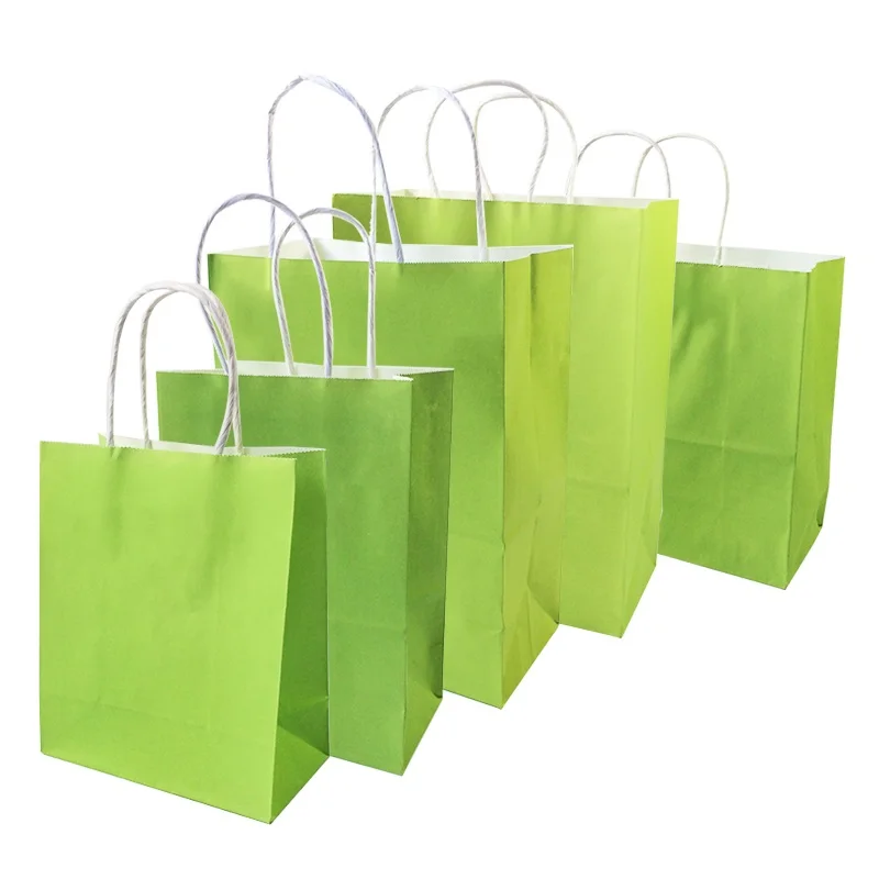 Kraft Bags Handles Party Gift Kraft Bag Shopping Bags Bags Kraft Paper Green Plain Gift