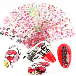 10Rolls/box  Angle Heart Transfer Nail Foil Valentine Rose Letter Cartoon Love Sticker Nails Art Decoration Manicure Starry