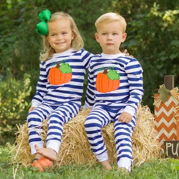 

Halloween Baby Girls Clothes Pumpkin Striped Pajamas T-shrit Tops Pyjama Trousers Ropa Niña Toddler Boys Casual Home Sleepwear