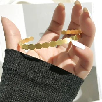 

Peri'sbox Multi Circle Matte Gold Bangles Brushed Pattern Round Bangles for Women Titanium Steel Minimalist Bangle Adjustable