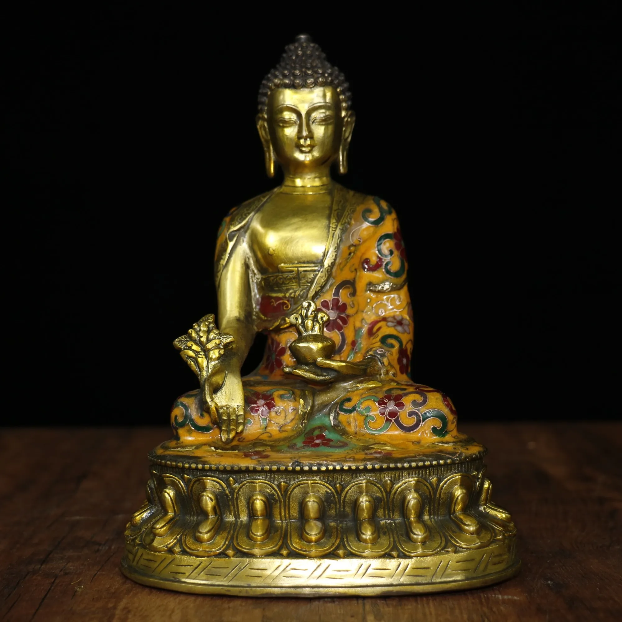 

Home Decor 8" Tibet Buddhism Temple Old Bronze Cloisonne Shakyamuni Buddha Statue Medicine Buddha Amitabha Enshrine the Buddha