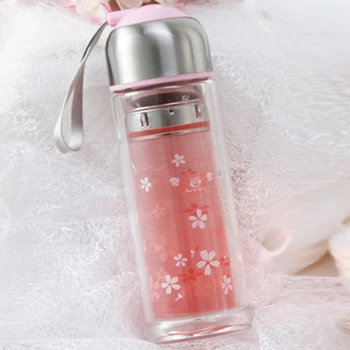 

Personalized Office Portable Glass Water Bottle Filter Tea Drinking Jars Doble Pared Taza Cristal Pots Calice Water Cups W