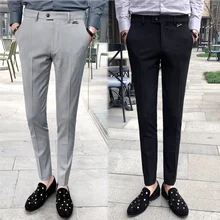 Брюки в деловом стиле мужские серые брюки мужские облегающие деловые брюки Pantalon De Vestir Hombre элегантные мужские формальные брюки джентльмен