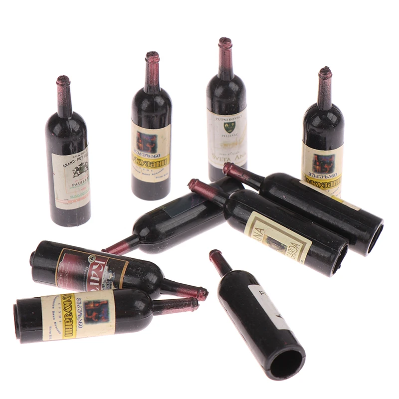 10pcs 1:12 Dollhouse Miniature Resin Bottle Simulation Wine Bottle Model  Doll House Accessories Kids Toys 2
