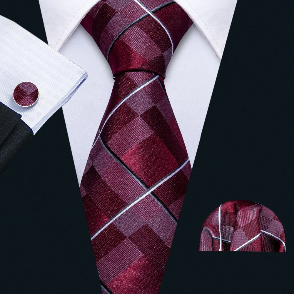 Мужской галстук набор красная клетчатая Свадебная шелковая брошь галстук платок запонка набор модный дизайнер Барри. Ван галстук для мужчин подарок жениха