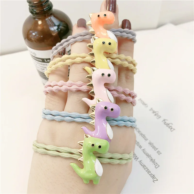 Lovely Cartoon Dinosaur Pink Elastic Hair Bands Toys For Girls Handmade Bow Headband Scrunchy Kids Accessories Womens | Детская одежда