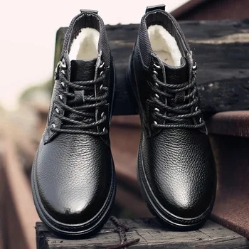 

REETENE Ankle Boots Warm Men Snow Boots Winter Genuine Leather Boots Waterproof Autumn Man Work Shoes Leather High Top Footwear