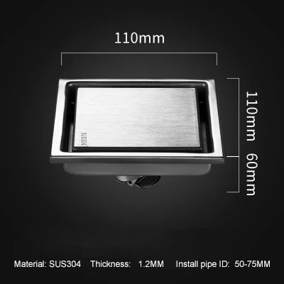 LF66010-11x11cm Mid LF66010 304 нержавеющая сталь Невидимый водосток пола Ванная комната Душ пол длинный дренаж квадратная душевая комната трап - Цвет: LF66010-11x11cm Mid