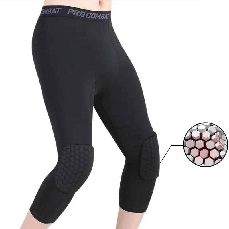 Sports Running Leggings Anti-Collision Basketball Training Knee Protect Pants Gym Fitness Safety Ski Skating Pants 3/4 3XL - 2